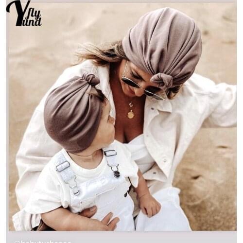 Yundfly Solid Color Donut Baby Girl Turban Hat Soft Skin-friendly Combed Cotton Newborn Cap Clothing Decoration Kids Accessories