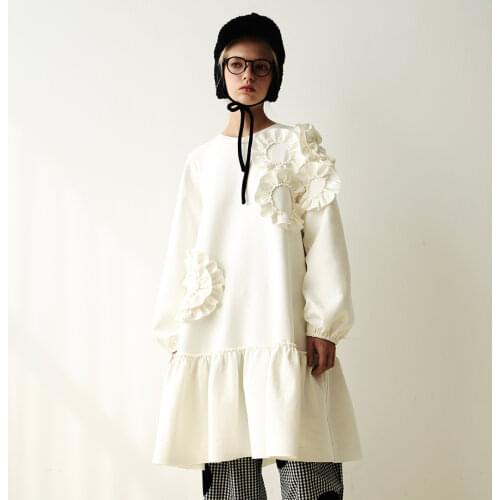 Imakokoni original sweet flower ruffled dress female mid-length skirt loose and thin 203072