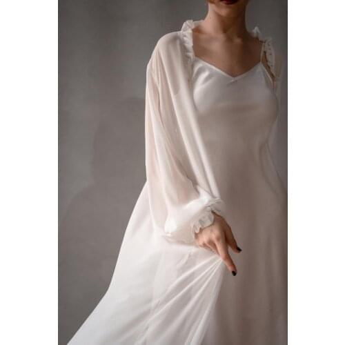 Sexy Elegant Women Nightrobes Long Sleeve Pajamas Buckled Cuffs Shoot Dress Party Evening Nightgowns Bathrobes 2 Pieces