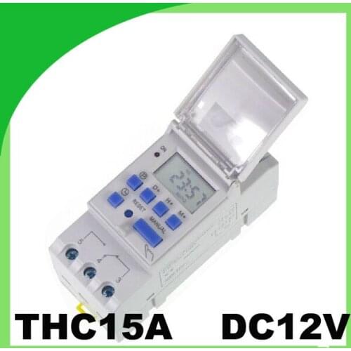 THC15A timer relay 12VDC 16A LCD Din rail Programmable digital timer switch
