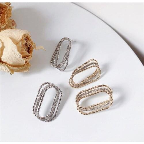 Rongho new Punk Crystal oval earrings for women brincos Geometric chain earring vintage bijoux femme