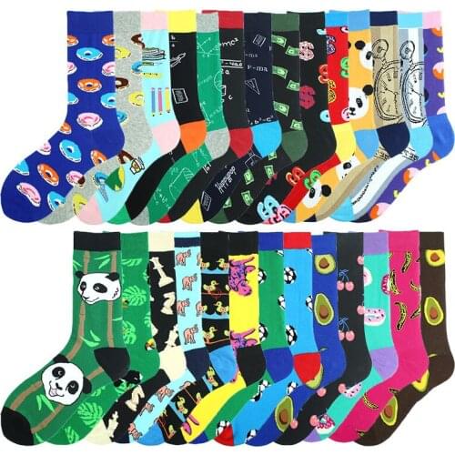 Happy Funny Crew Socks Doughnut Donut Duck Elephant Dollar Money Math Formula Chess Clock Toucan Ox Bull Soccer Football Panda