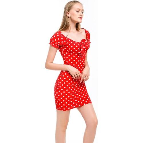 Sexy Off Shoulder Short Sleeve Party Dress Slim Elastic Women Summer Bandage Dress Casual Dot Slimming Simple Dress for Lady