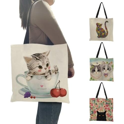 Creative Flower Pet Dog Cat Print Shopping Bag Graphic Tote Harajuku Shopper Bag Women Shoulder Bag Funny Eco Large Capacity