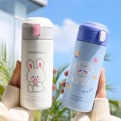 350ml Cute Bear Thermo Bottle For Children Girl School Stainless Steel Insulated Cartoon Sport Tea Hot Water Bottle With Straw