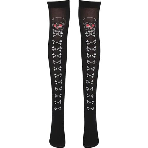 Womens Halloween Skulls Printed Over Knee Tights Leggings Stockings Thigh Highs