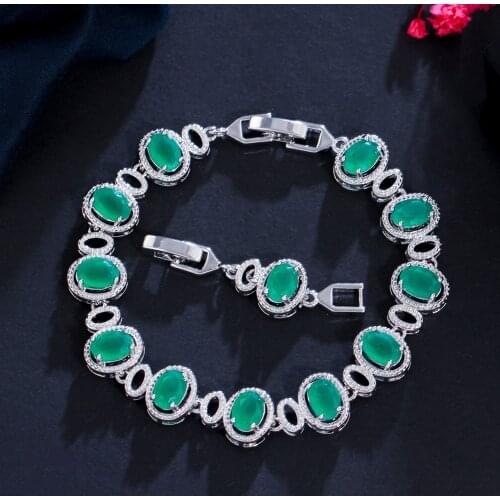 ThreeGraces 2021 New Trendy Green Cubic Zirconia White Gold Color Geometric Link Chain Bracelet for Women Party Jewelry BR179