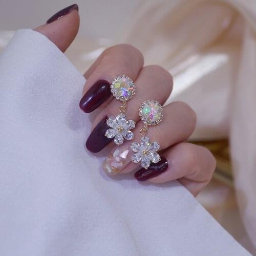 14k Real Gold Fashion Jewelry Shiny Crystal Flower Exquisite Cute Stud Earrings for Woman Holiday Party Elegant Earring