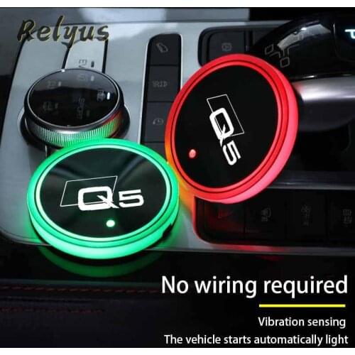 2Pcs Luminous Car Led Cup Coaster Non-slip Mat Automobile Atmosphere Light For Audi Q5 FYB Quattro Auto Accessories