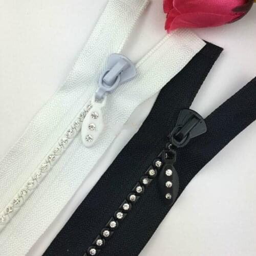 6 PCS/LOT Decorative Diamond RHINESTONE Zipper white/ black Open End FOR FUR Coat jacket dress SEWING ACCESSORIES