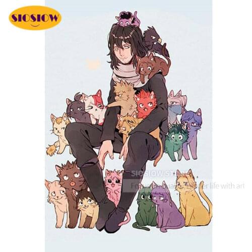 5d Diy Diamond Mosaic Painting Animeaux My Hero Academia Q Version Cat Cross-Stitch Anime Fan Art Embroidery Full Set Home Decor