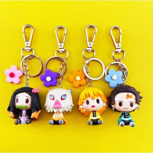Anime Demon Slayer Keychain Cute Brinco Blade Of Ghost PVC Key Chain Keyring Pendant Key Ring Pendant Gift