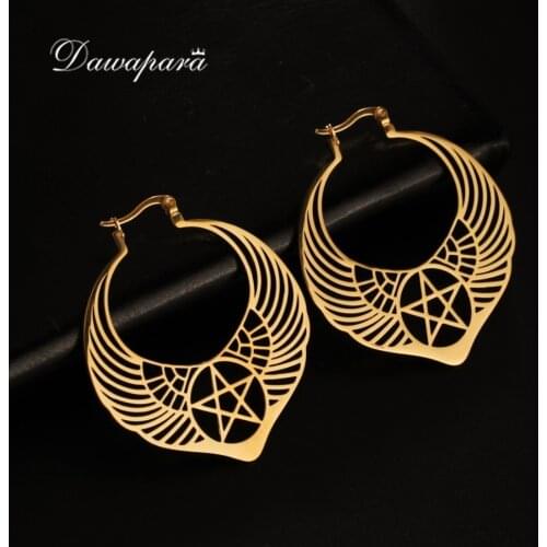 Dawapara Viking Jewelry Hollow Pentagram Big Earrings Golden Plating Stainless Steel Hoop Earrings