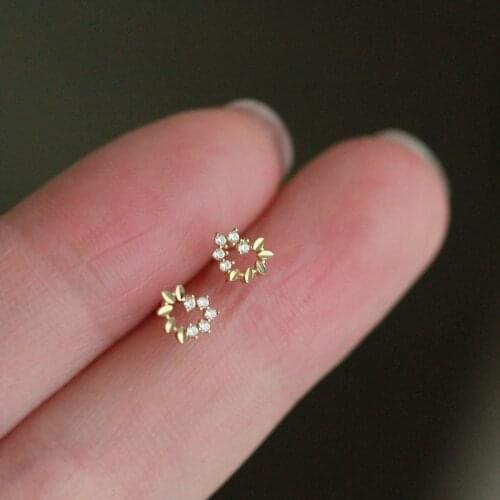 Delicate stud earrings for women star heart shap Olive branch circle micro crystal inlay 925 sterling silver fine jewelry gifts