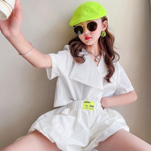 Kids clothes girls Irregular Suit Summer Fashion Short sleeve suit Coats Tops Bloomers shorts Sets girls Costumes 5 6 8 10 12 14