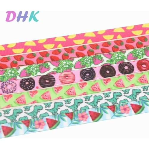 DHK 3/8'' 50yards fruit cupcake dinosaur printed grosgrain ribbon Accessory hairbow headwear DIY decoration 9mm S1309