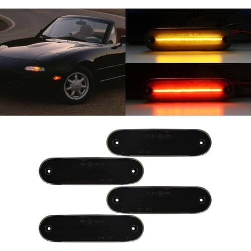 Smoked Lens Front Amber Rear Red Led Side Marker Lights For Mazda Miata MX-5 1990-1997 1999-2005