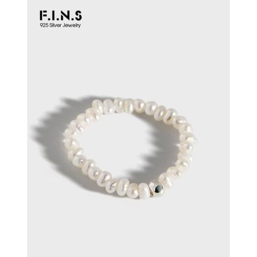 F.I.N.S Korean Natural Freshwater Pearl Sterling Silver Small Bead Rings Stackable 925 Ring Adjustable Baroque Pearl Finger Ring