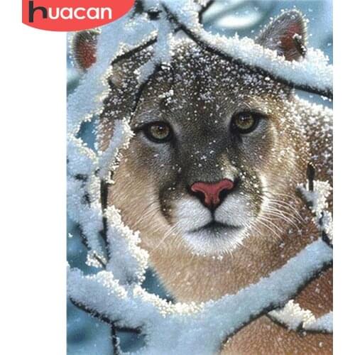 HUACAN 5D Diamond Painting Full Square Asnow Leopard Diamond Art Embroidery Animal New Arrival Home Decoration