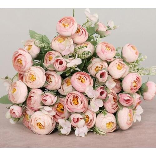 Artificial European-Style Retro Fake Flower Home Bride Wedding Decoration Simulation 5 Fork 10 Head Whisper Tea Rose
