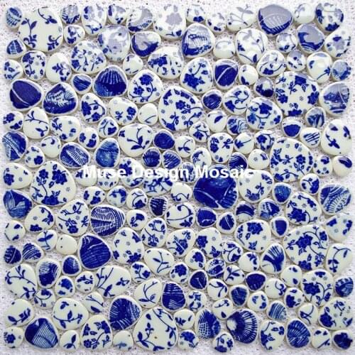 Chinese blue and white Porcelain Glazed Ceramic moisaic tiles for Bathroom Shower kitchen backsplash swimming pool Wall Floor