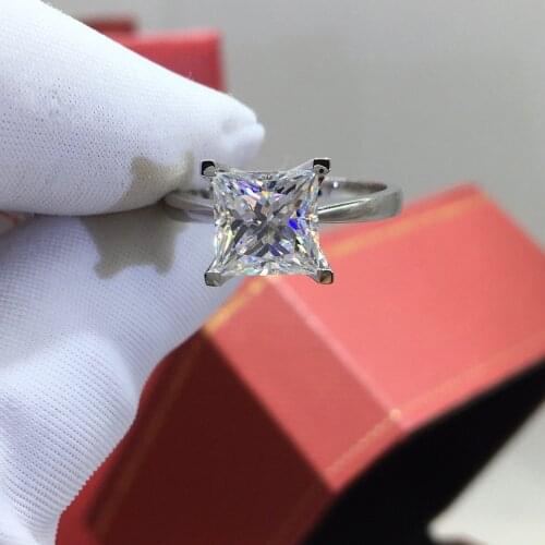 Princess Square Cut Diamond Test Past 2 Carat Extremely White D Color Moissanite Engagement Ring Silver 925 Original Jewelry