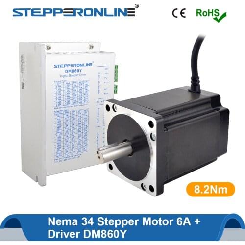 STEPPERONLINE Nema 34 Stepper Motor Kit 8.2Nm 4-lead 6A Stepping Motor with Stepper Motor Driver DM860Y for CNC Machine