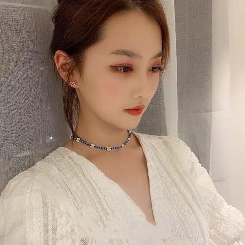 Korean Small Beaded Necklace Women Fashion Collar Colorful Beads Daisy Flower Handmade Party Jewelry Short Collar Clavicle Chain