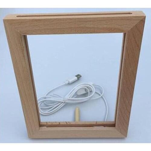 Creative DIY Wooden Photo Frame LED Night Light 3D Carving Beech Luminous Acrylic Crystal Decoration Customization LED 09
