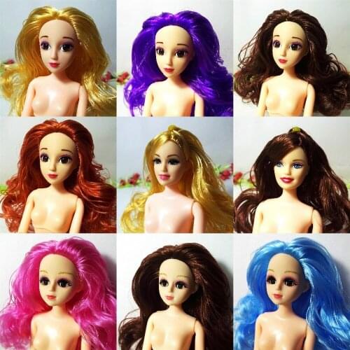 3D Real Eyes make-up Doll Head with Curly Straight Thick Hair Accessories For DIY Cosplay Barbie Kurhn Doll Gift Toys for Girls