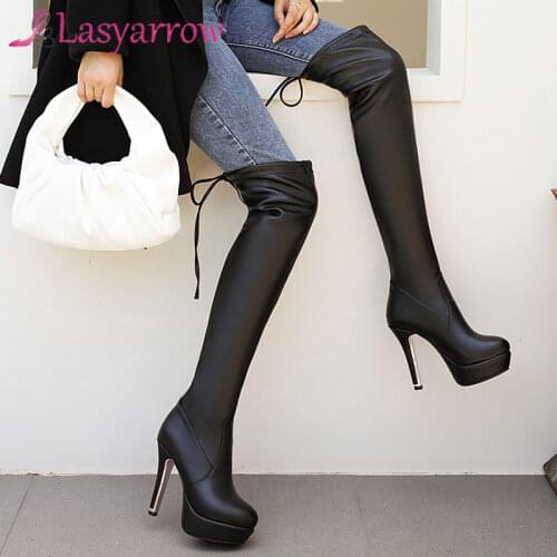 Lasyarrow Large Size 30-48 Leopard Print Over The Knee Boots Sexy High Heels Fashion Platform Long Boots Winter Shoes Woman