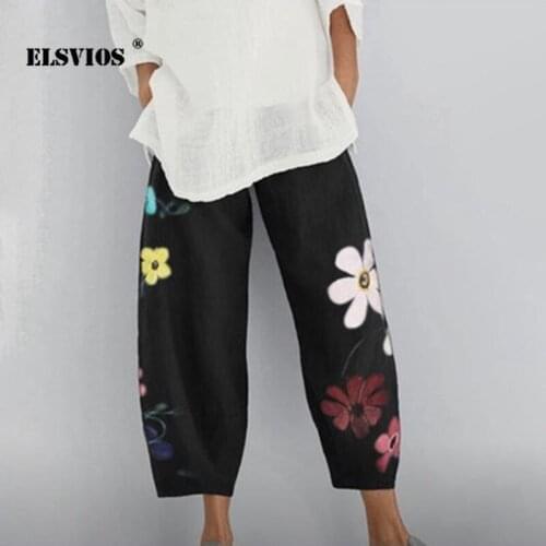 Summer Fashion Women New Casual Streetwear Flowers Print Wide-leg Pants Loose Plus Size Vintage 2021 Elegant Party Lady Trousers