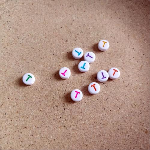 Mini order 500pcs/lot 4*7MM Acrylic Letters Beads Flat Coin Round Shape Single English Initial Character T Alphabet Beads