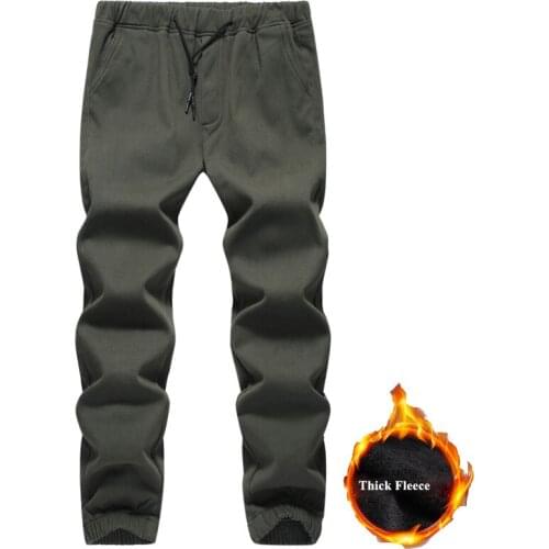 Men Winter thickening Fleece Warm Solid color Casual Pants Man Elastic waist Drawstring Straight Joggers Trousers Overalls