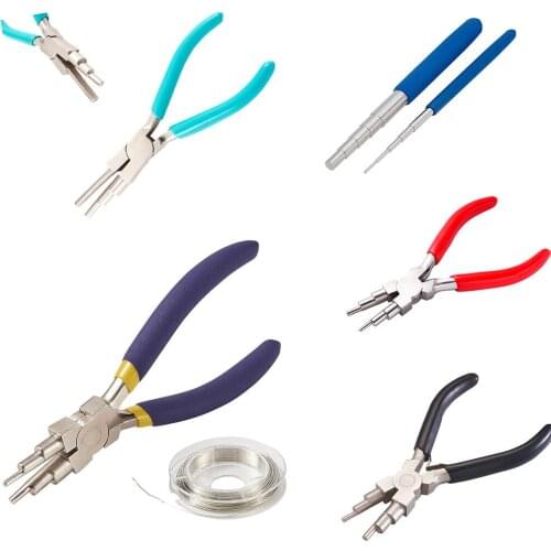 Pandahall 1 Set DIY Jewelry Tool Sets with Round Nose Plier Multi-Size Wire Looping Forming Pliers Copper Wires Mixed Color