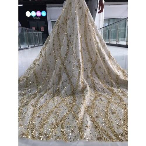 New Arrival Beaded and sequins Tulle Fabric Lace fabirc Nigerian SYJ-3886812 French Net Lace Fabric High Quality Wedding Dress