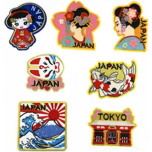 New Arrival Tokyo Japan Traditional Women Fox Face Sea Wave Patches Cute Iron on Appliques for Kids Clothes 3D Diy Accessories