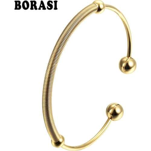 BOBASI New Bangles Spring Frosted Shape Circle Stainless Steel Bracelets & Bangles Gold Color Bracelets Jewellery For Women Gift