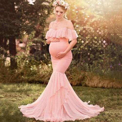Mermaid Maternity Dresses For Photo Shoot Pregnant Women Pregnancy Dress Photography Props Sexy Off Shoulder Maxi Maternity Gown