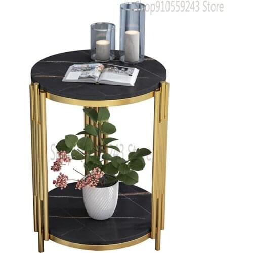 Side Table Light Luxury Rock Slab Marble Sofa Corner Table Simple Small Apartment Bedside Table Cabinet Nordic Round Small Coffe