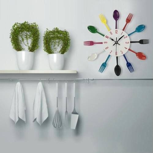 Reloj de cocina rojo 2020NEW Creative Multicolor Home Decoration Cutlery Kitchen Utensil Spoon Fork Clock Wall Clock
