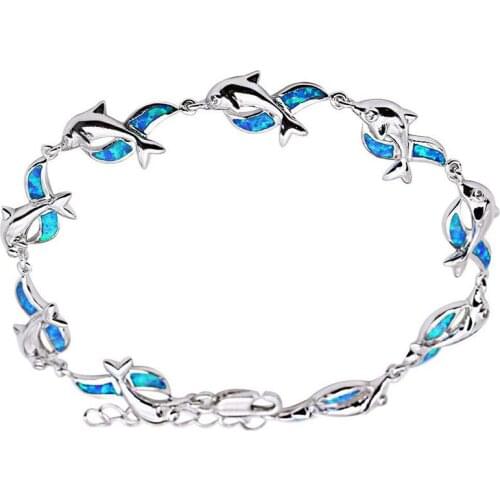 Fish Bracelet Rolo Chain European and American New Dolphin Bracelet Beach Exquisite Fresh All-match Oil Drop Shiny Red and Blue