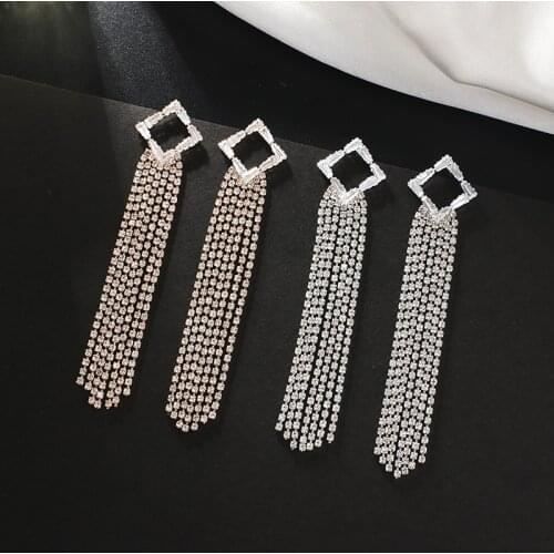 High Quality tassel imported luxury crystal Long Drop Earrings Fashion Jewelry For Women Wedding party Jewelry Best Gift E762