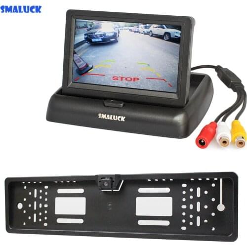 SMALUCK 4.3 inch LCD Display Car Monitor + Waterproof European Car License Plate Frame Rear View Backup Camera