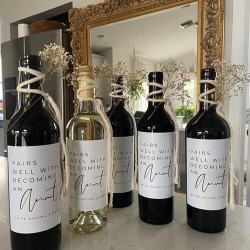 Pregnancy Announcement Wine Labels Aunt Gift Uncle Gift Pairs well with planning a wedding Engagement Wine Label Engagement Gift