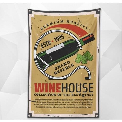 WINE HOUSE Retro Beer Day Wall Hanging Personalized Party Banner Wall Decor Flag 4 Brass Grommets for Bar Cafe ,Outdoor,Parties