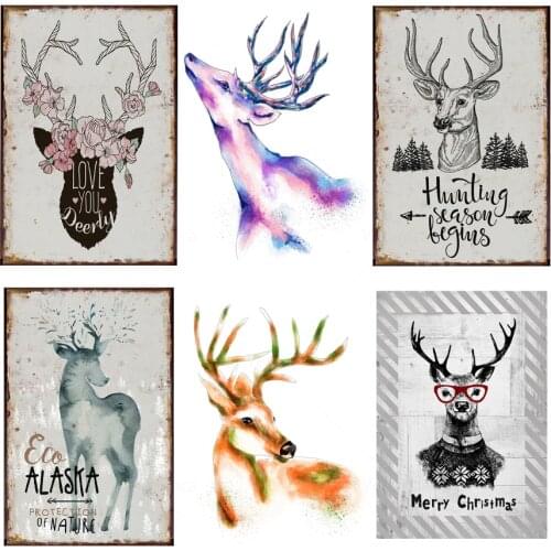 Vintage Christmas Elk Deer Hunting Slogan Tin Sign Retro Plates Wall Art Metal Poster Plaque for Club Bar Pub Home Decoration