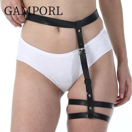WKY Sexy Women Harness Fetish Strap Bdsm Bondage Lingerie Harness Thigh Stocking Women Leather Bondage Metal O-Ring Leg Garters