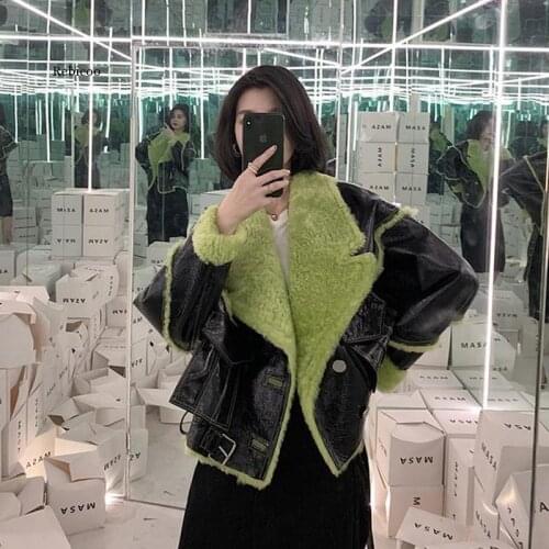 New Pu Leather Thick Big Size Jacket Lapel Long Sleeve Women Coat Winter Short Parkas Vintage Casual Outerwear