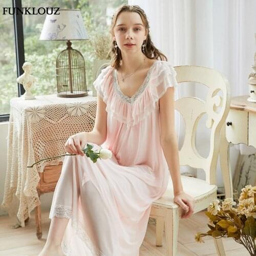Women Fashion Lace Sleepwear Pink White Nightdress Nightwear Sleepshirts Short Sleeves Luxury Nightgown Female Gown Sleep Dress